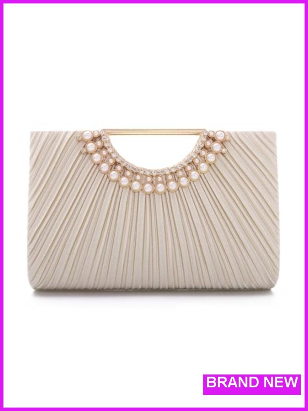 Elegant Pleated Satin Clutch with Chain, Fits Large Smartphones, Formal Evening